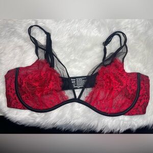 Sold ❌❌❌ Soma Red Lace Underwire Bra Black Sheer Mesh Unlined 38DD